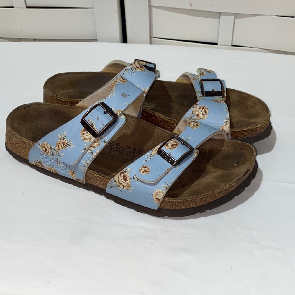 Birkenstock Birkis Floral Blue Sandals with Buckles Size 8